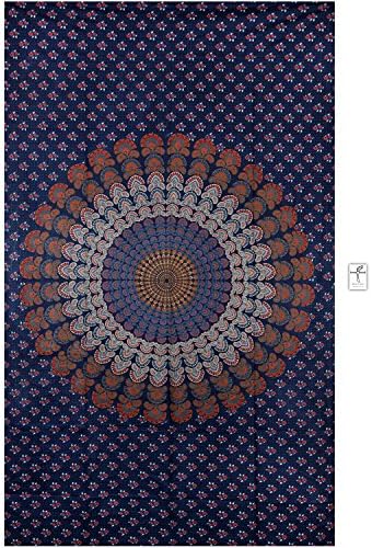 Zest For Life Peacock Feather Mandala Tapestry Tablecloth and Ankh Logo Sticker Bundle