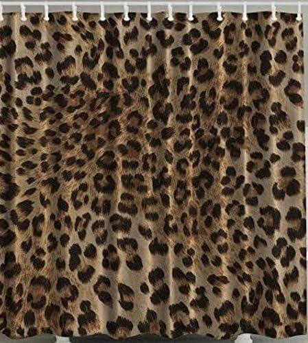 Deluxe Leopard Print Design Digital Graphic Shower Curtain Set Non Vinyl Bath Tub Liner Waterproof Fabric Mildew Resistant Material Rings Included Animal Cheetah Feline Theme Motif