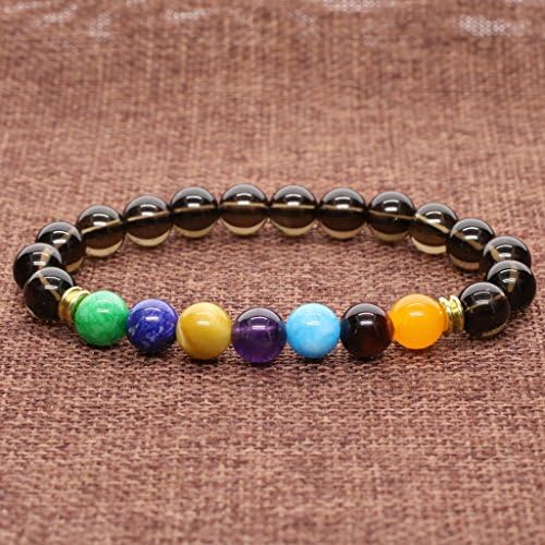 Smoky Quartz 7 Chakra Mala Bracelet,Yoga Jewelry Meditation Stone