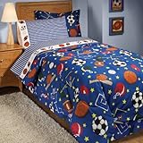 Sports Football Baseball Soccer Boys Blue Red Twin Comforter Sheet Bed In A Bag Set