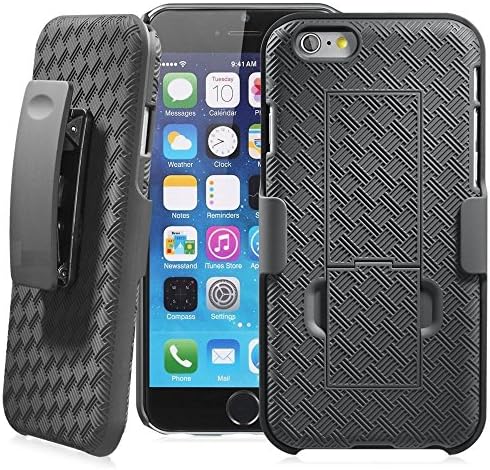 Iphone 6 case, iphone 6 (4.7 inch) Scratch Resistant Shock Absorbent Slim Case - Textured Finished back cover (Better Grip) with Kick Stand for Hands Free Viewing - and - Rubberized Shell Holster with Locking Belt Swivel Clip (Blue)
