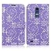LG Leon / LG Tribute 2 LS665 Case - Cellularvilla Diamond Glitter Pu Leather Wallet Flip Open Pocket ID Card Holder Slots Case Pouch Cover with Wrist Strap for LG Tribute 2 LS665 Leon C40 (Purple Glitter)