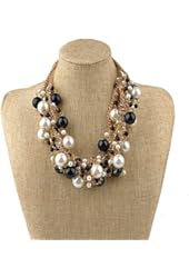 IPINK Fashion Charm Jewelry Pendant Faux Pearl Choker Chunky Statement bib Necklace and Earrings Set