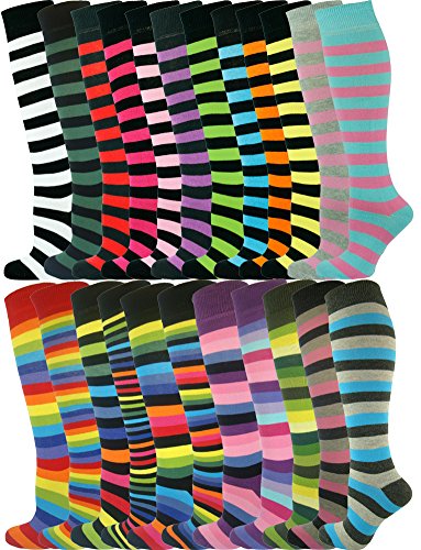 MySocks Knee High Long Socks Stripe Extra Fine Combed Cotton