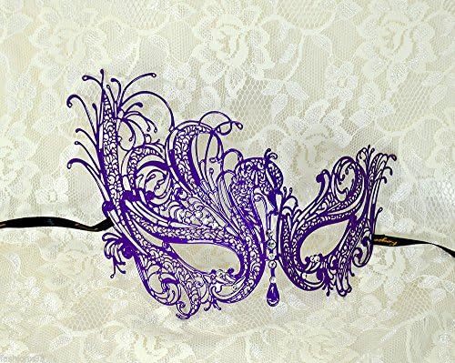 Swan Laser Cut Venetian Rhinestones Masquerade Metal Filigree Mask Event Party Halloween