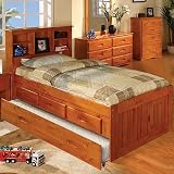 Honey Bookcase Captains Bed Twin with 3 Drawer Storage and Twin Trundle