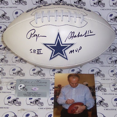 Roger Staubach Hand Signed Dallas Cowboys Logo Football