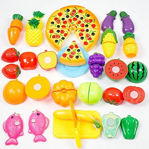 Lightake Hobby Toys 24 Pcs/ Set Plastic Fruit Vegetable Kitchen Cutting Toys Early Development and Education Toy for Baby Kids Children
