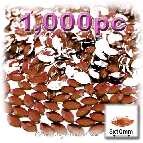 1,000pc Rhinestones Eye Shaped (Navette) 5x10mm flatback Beer Brown