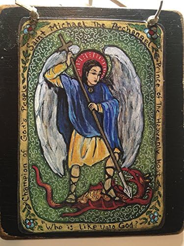 Confirmation gift for boy St Michael Folk Art Retablo Icon Saint Michael St Michael Angel wings Spanish colonial small affordable wall art