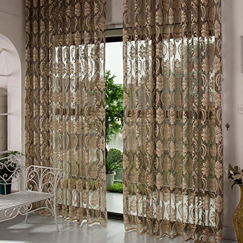 Sunlilee High Quality Jacquard Embroidery Window Curtains Sheer Hollow Panels for Living Room (37"x 98",Grey)