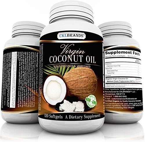 CKLBRANDS Organic Cold Pressed &amp; Unrefined Virgin Coconut Oil Capsules - 3000mg per Serving - Great for Weight Loss, Healthy Hair Growth, Dry Skin, and Dogs by CKLBRANDS