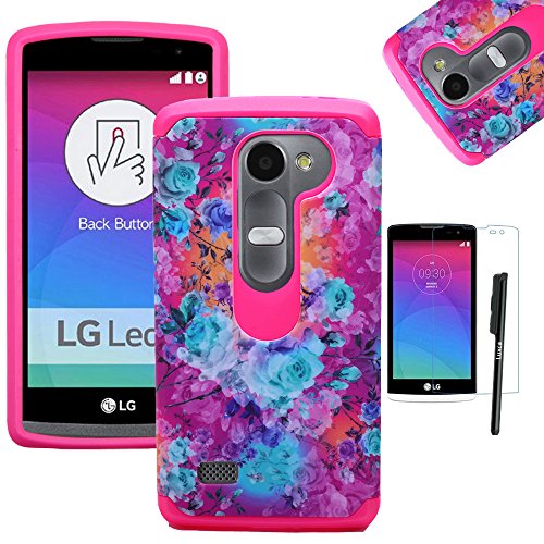 LG Leon Case, LG Tribute 2 Case, LUXCA [Shock Proof] Hybrid Dual Layer [Slim Fit] Defender Protective Case Cover for LG Leon Case, LG Tribute 2 (Blue Rose Pink)
