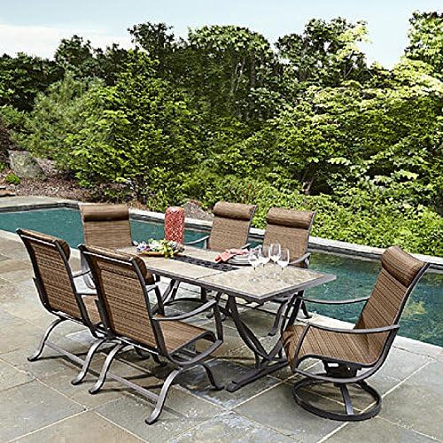 7 pc outdoor dining set Tile table Top Swivel Chairs Sling back Head Rest