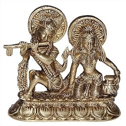 Handcrafted Crafts Hindu God Brass Statue Krishna and Radha 4.5 x 4.5 x 1.75 inches