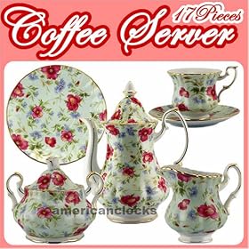 Porcelain Tea Set Antique Rose Pattern, Porcelin China, 17 Pcs by Porcelain China Tea Sets