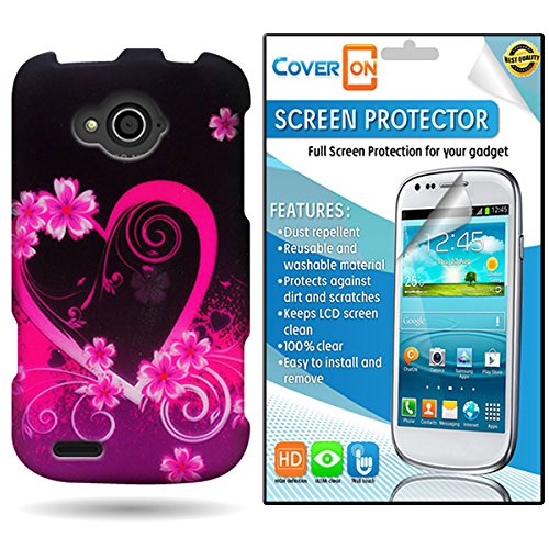 CoverON® ZTE Reef Hard Plastic Slim Case Cover Bundle with Clear Anti-Glare LCD Screen Protector - Purple Love Heart