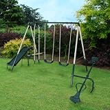 Kids Outdoor Play Multi Functional Area - Swing Slide Seesaw Set Kingfisher