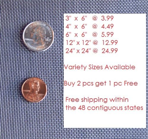 3 in X 6 in Piece Stainless Steel T316l Wire 20 Mesh Variety of Sizes