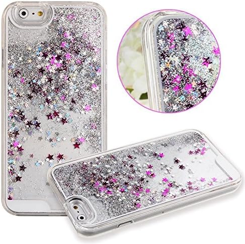 iPhone 6s case,iphone 6 case, B2BY365 Cool Quicksand Moving Stars Bling Glitter Floating Dynamic Flowing Case Liquid Cover for Iphone 6S/6+0.3mm Template Glass Screen Protector (Star-silver)