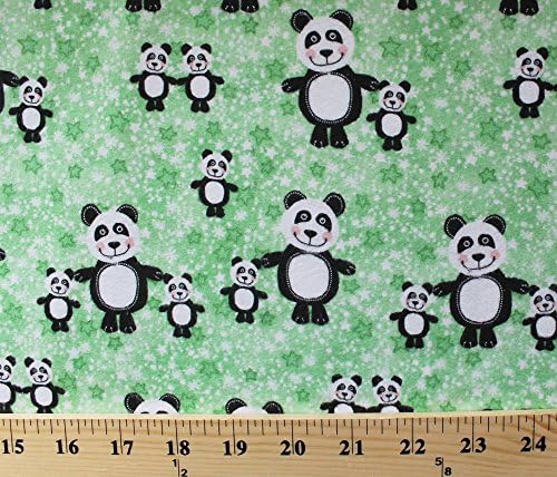 Flannel Panda Bears Stars Kids Green Comfy Cotton Flannel Fabric Print (0516-66)