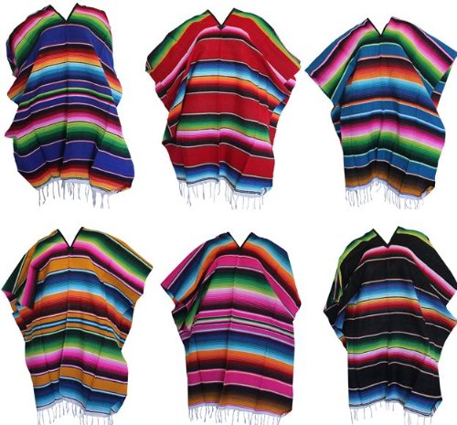 Del Mex (TM) Mexican Serape Poncho Pancho Adult Costume (Blue)