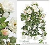 TWO 24" Artificial William Rose Hanging Flower Bushes Wedding, with No Pot,