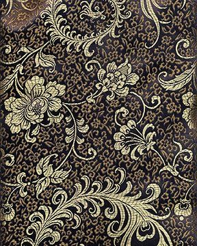 45" Chinese Brocade Fabric, Feathers Black - by the yard
