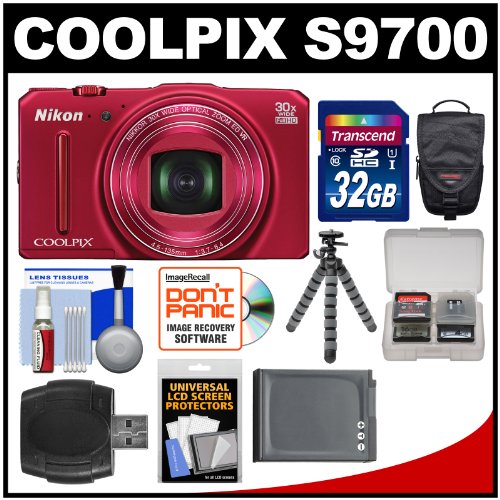 Best Buy Nikon Coolpix S9700 WiFi GPS Digital Camera (Red) with 32GB
