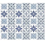 Wallies Peel & Stick Vinyl Wall Decals, Blue Tiles Wall Stickers, Includes 30 Stickers in Four Tile 