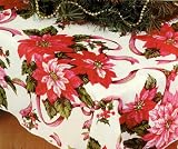 Christmas Tablecloth, Poinsettia Print, 70 Inches Round