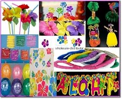 132 pc Tropical LUAU PARTY PACK -Leis, hibiscus luau -lanterns--hibiscus tattoos-hibiscus flowers-luau balloons-luau napkins-tropical straws