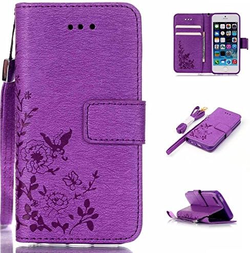 5S Case,5SE Case iPhone 5 Case,iPhone5SE Case, Flip Cover Wallet PU Leather with Stand Case for iPhone 5S/5SE,Case for iPhone 5S (Purple)