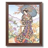 Japanese Girl Woman Butterfly Asian Contemporary Home Decor Wall Picture Cherry Framed Art Print