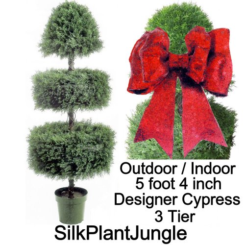 1 Artificial Outdoor Indoor Potted 5 foot 4 inch Designer 3 Tier Cypress Topiary Tree Plant