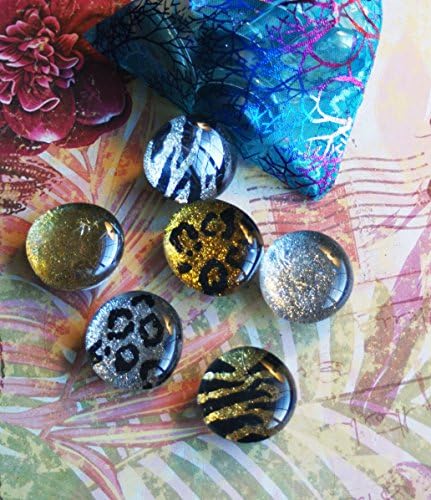 Animal print magnets, silver and gold, Tiger stripe Magnets, Leopard Spot Magnets, glass gem magnets, animal magnets, animal print, white lion, hand painted magnets, tiger magnets