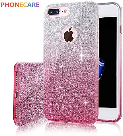iPhone 7 Plus Case, Lucky Pumpkin SHINY GLITTER CASE [Bling Crystal Clear][Extremely Sparkly], Slim Premium 3 Layer Hybrid, Anti-Slick/ Protective/ Soft Case, iPhone 7 Plus Case (Pink, iPhone 7Plus)