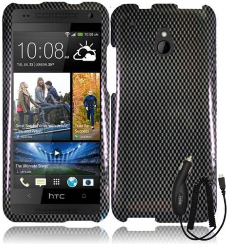 HTC ONE MINI BLACK CARBON FIBER COVER HARD CASE + FREE CAR CHARGER from [ACCESSORY ARENA]