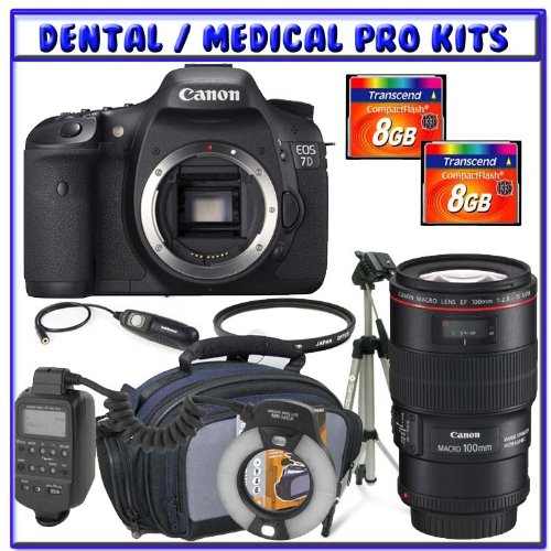 Canon EOS 7D 18MP SLR Digital Camera + Canon EF 100mm f/2.8L IS USM 1-to-1 Macro Lens + Canon MR-14EX Macro Ring Lite + Two (2) 8GB CF + Tripod + Remote Shutter Release + Willoughby's Dental/Medical Accessory Package