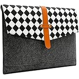 Sinoguo Gray Felt and Real Leather with Black and White Grid and 2 Pockets Carrying Bag Case Sleeve Pouch Protector Holder for 15" Macbook Pro / Macbook Pro with Retina Display and Most Popular 15 Inches Laptop / Notebook / Ultrabook /Netbook