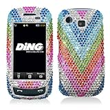Silver Blue Pink Red Green Rainbow Stripe Full Diamond Rhinestones Bling Design - Snap On Hard Cover Protector Faceplate Case for ATandT Samsung Impression A877 (Ship in Cardboard Box)