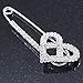 Rhodium Plated Clear Crystal Heart Safety Pin Brooch - 85mm L