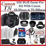 Canon EOS Rebel T3i Digital 18 MP CMOS SLR Cameras (600D) with Canon EF-S 18-55mm f/3.5-5.6 IS Lens & Canon EF 75-300mm f/4-5.6 III Telephoto Zoom Lens + SSE Premium SLR Lens Accessory Package