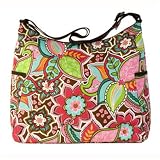 OiOi Pink Floral Bouquet Hobo Diaper Bag with Water Resistant Finish