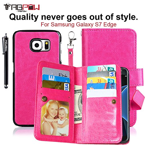 Galaxy S7 Edge Case, S7 Edge Case, TabPow 9 Card Slot Series - Wallet Folio PU Leather Case Cover With Detachable Magnetic Hard Case For Samsung Galaxy S7 Edge, Pink