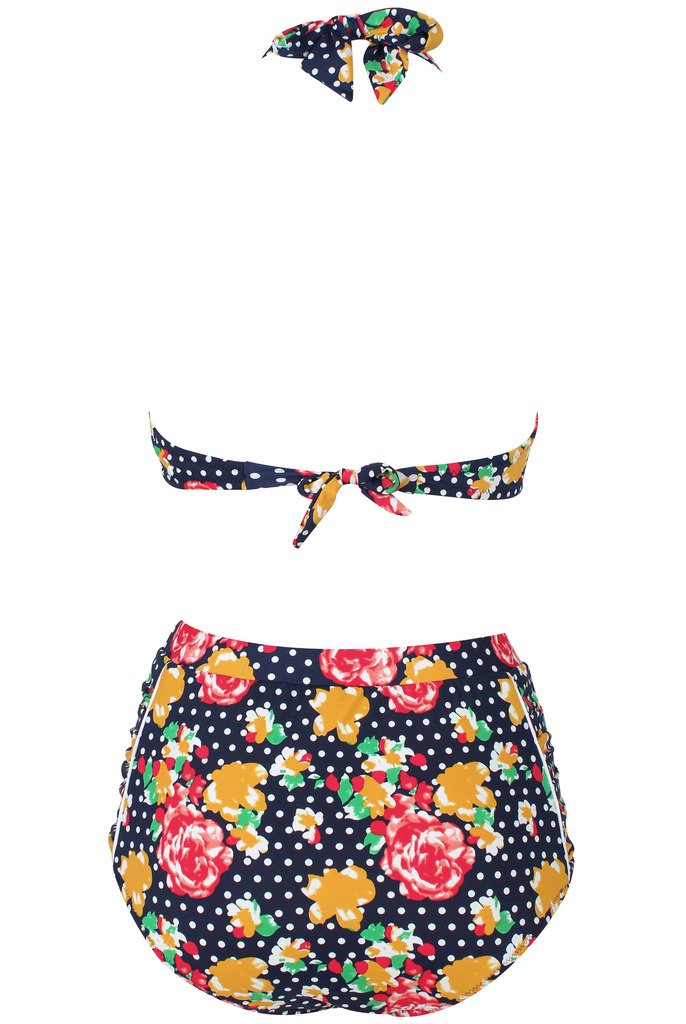 Swimsuit, Abary Vintage High Waisted Flowers Polka Dots Bikini