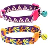Blueberry Pet Pack of 1 Designer Breakaway Cat Collar with Bell in Pyramid Shape on Purple Background