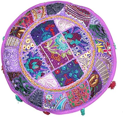 The Imperial Heritage Handmade Purple Cotton Patchwork Poufs Ottomans Floor Cushions 18x13 inches