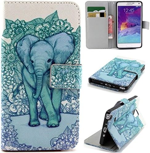 Note 4 Case,Galaxy Note 4 Case,Love Sound [Green Elephant] [Stand Feature] Wallet Case [Wallet Function] Flip Cover Leather Case for Samsung Galaxy Note 4