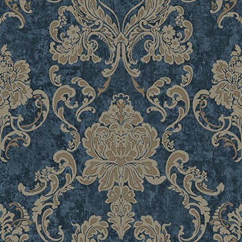 TGSIK Dark Blue Damask Design European Style Non-Woven Damask Wallpaper Home Decorations by Wilsion